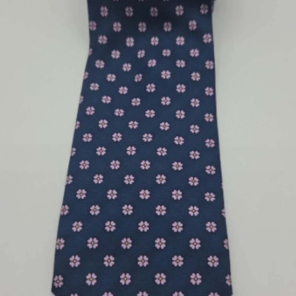 Lands’ End 100% Silk Tie Blue Pink Floral Made in Italy - Picture 4 of 4